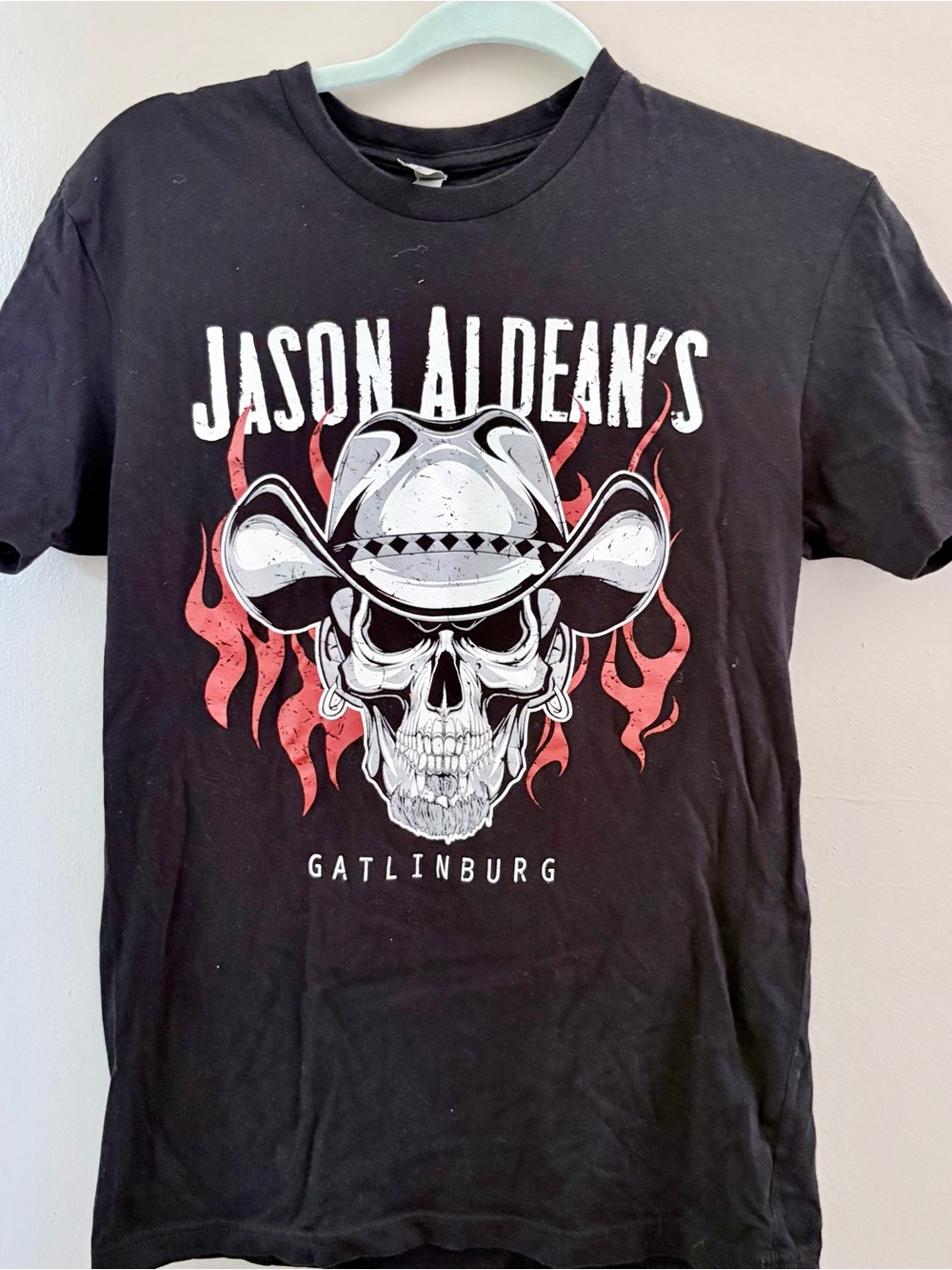 Jason Aldean Gatlinburg TN Graphic T-Shirt Small Black Burn It Down Skull Flame